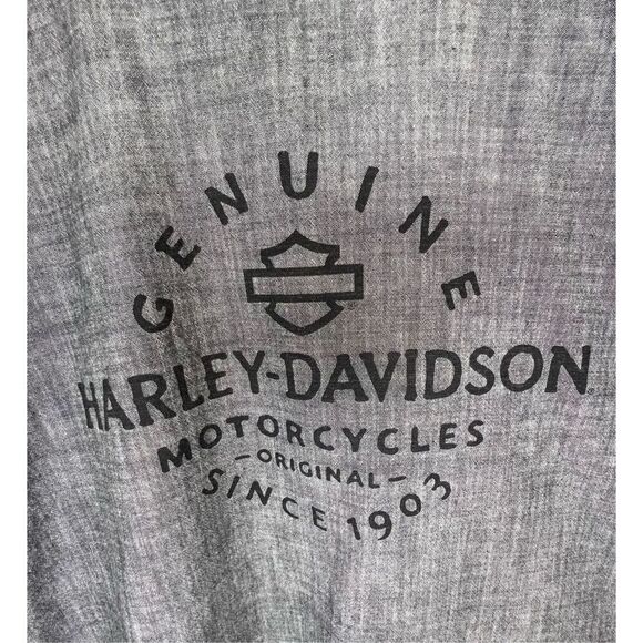 Harley Davidson Textured Canvas Graphic Short Sleeve Button Up Shirt - Picture 6 of 6